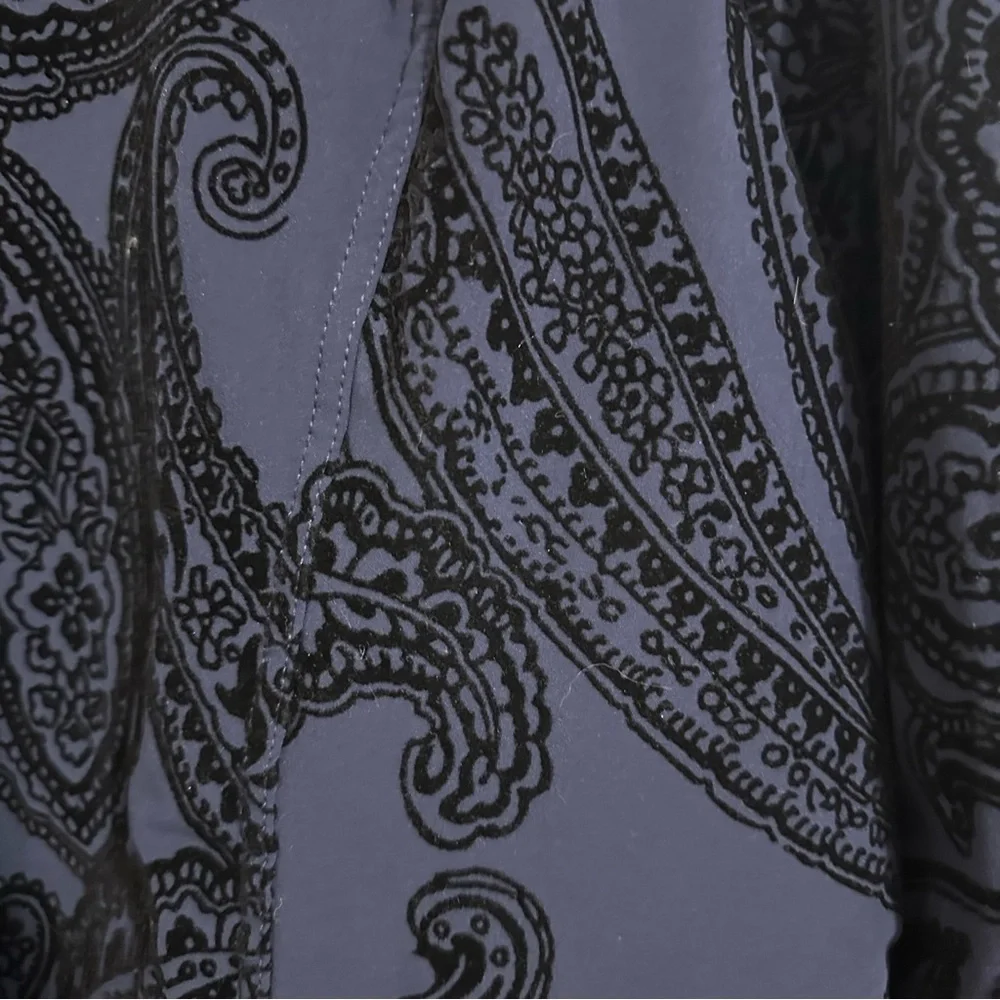 Chico’s Zenergy Women’s XL Blue Black Paisley Flocked Jacket Coat Fall